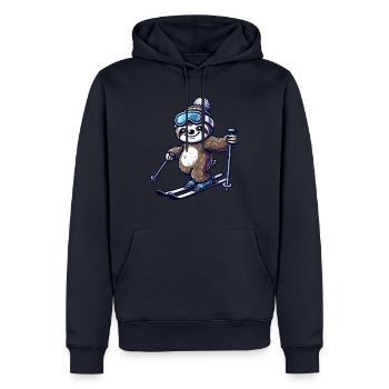 Entspannter Faultier-Skifahrer – Wintervergnügen - Männer Premium Bio Hoodie - Navy - Vorne - Nico (187cm)