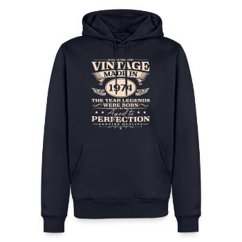 Vintage 1974 Jahrgang 50. Geburtstag - Männer Premium Bio Hoodie - Navy - Vorne - Nico (187cm)