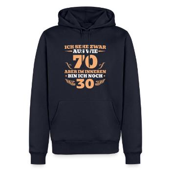 70. Geburtstag Geschenk Mann 70 Jahre - Männer Premium Bio Hoodie - Navy - Vorne - Nico (187cm)