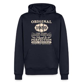 1959 Jahrgang 65 Jahre Vintage 65. Geburtstag - Männer Premium Bio Hoodie - Navy - Vorne - Nico (187cm)