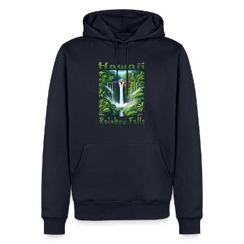 Hawaii rainbow waterfall lush forest - Men’s Premium Organic Hoodie - navy - Front - Nico (187cm)