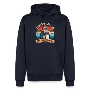 Je bois du café, je déteste les gens et je sais des choses - Sweat à capuche Premium bio Homme - bleu marine - Devant - Nico (187cm)