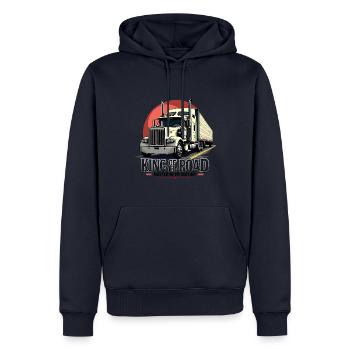King of the Road – LKW-Trucker Design - Männer Premium Bio Hoodie - Navy - Vorne - Nico (187cm)