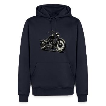 Motorrad Grafik, Vintage - Männer Premium Bio Hoodie - Navy - Vorne - Nico (187cm)