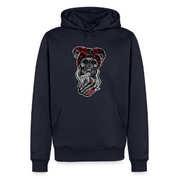 Harlekin/ Schädel/ Joker - Männer Premium Bio Hoodie - Navy - Vorne - Nico (187cm)