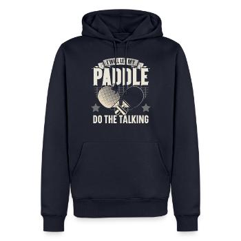 Je laisse parler ma raquette tennis de table - Sweat à capuche Premium bio Homme - bleu marine - Devant - Nico (187cm)