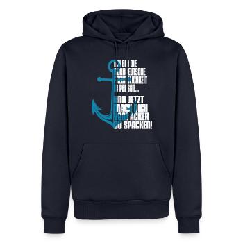 Ich bin die Norddeutsche Freundlichkeit in Person! - Männer Premium Bio Hoodie - Navy - Vorne - Nico (187cm)
