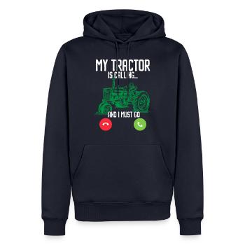 Mein Traktor ruft und ich muss gehen Landwirtschaf - Männer Premium Bio Hoodie - Navy - Vorne - Nico (187cm)