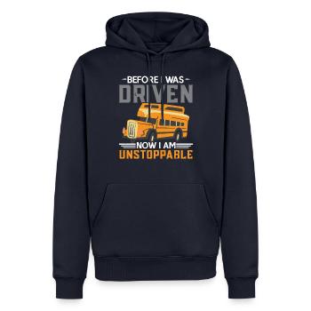 Before I was driven Now I am unstoppable - Men’s Premium Organic Hoodie - navy - Front - Nico (187cm)