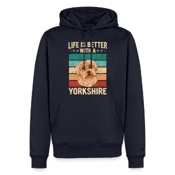 Chien Yorkshire Terrier - Sweat à capuche Premium bio Homme - bleu marine - Devant - Nico (187cm)