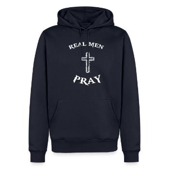 Croisez Jésus-Christ Priez la religion en disant Messie - Sweat à capuche Premium bio Homme - bleu marine - Devant - Nico (187cm)