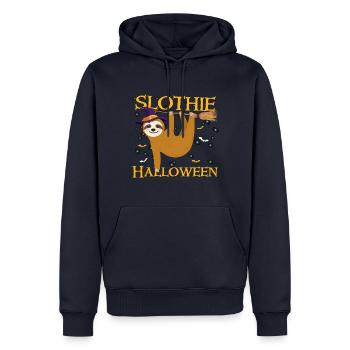 Slothie Halloween Sloth Witch Hat Broom - Men’s Premium Organic Hoodie - navy - Front - Nico (187cm)