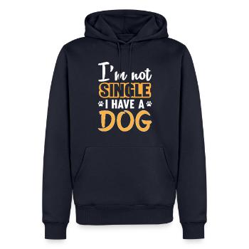 Je ne suis pas célibataire J’ai un chien - Sweat à capuche Premium bio Homme - bleu marine - Devant - Nico (187cm)