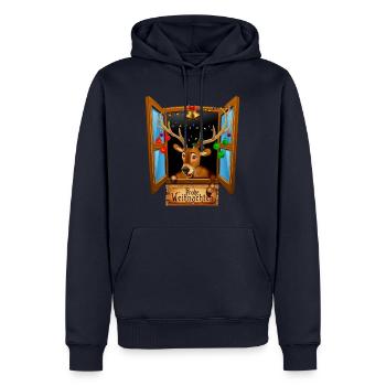 Weihnachten Geschenkidee Rentier!Frohe Weihnachten - Männer Premium Bio Hoodie - Navy - Vorne - Nico (187cm)