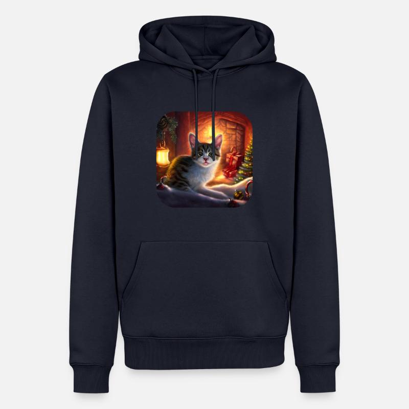 Chat de Noël doux - Sweat à capuche Premium bio Homme - bleu marine