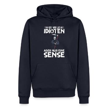 So viele Idioten, aber nur eine Sense - Männer Premium Bio Hoodie - Navy - Vorne - Nico (187cm)