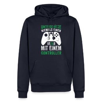 Unterschätze niemals einen Vater mit Controller - Männer Premium Bio Hoodie - Navy - Vorne - Nico (187cm)