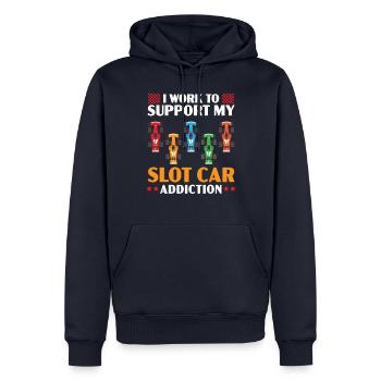 Je travaille pour soutenir ma dépendance à la voiture à sous - Sweat à capuche Premium bio Homme - bleu marine - Devant - Nico (187cm)