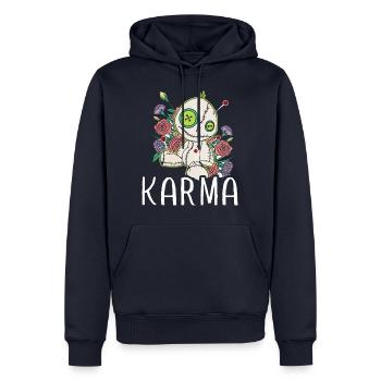 Karma I still play with dolls - Men’s Premium Organic Hoodie - navy - Front - Nico (187cm)