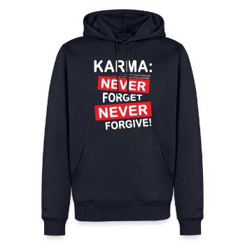 KARMA never forget never forgive - Men’s Premium Organic Hoodie - navy - Front - Nico (187cm)