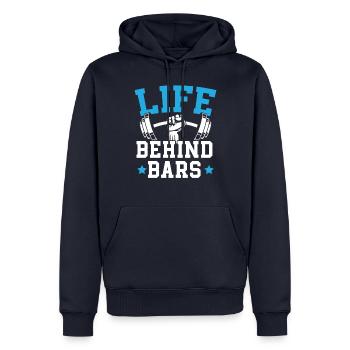 La vie derrière les barreaux Entraîneur d’haltérophilie Fitnesses - Sweat à capuche Premium bio Homme - bleu marine - Devant - Nico (187cm)