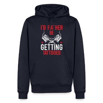 Ich würde mich lieber tätowieren lassen Tattoo Art - Männer Premium Bio Hoodie - Navy - Vorne - Nico (187cm)