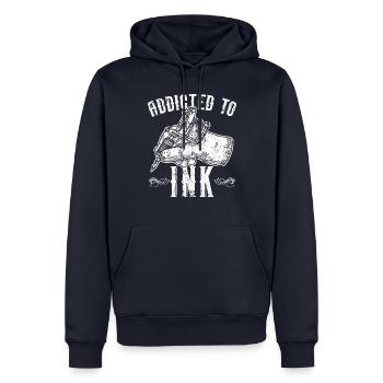 Accro au tatouage à l’encre Tatouage Tatouage - Sweat à capuche Premium bio Homme - bleu marine - Devant - Nico (187cm)