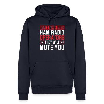 Ne plaisantez pas avec les radioamateurs - Sweat à capuche Premium bio Homme - bleu marine - Devant - Nico (187cm)