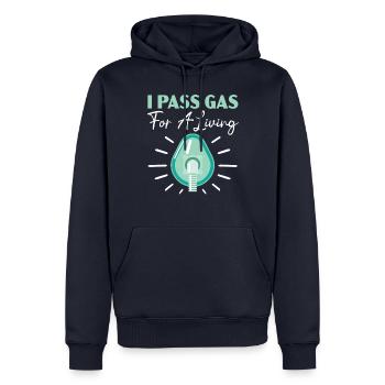 Je marche sur le gaz pour une anesthésie vivante - Sweat à capuche Premium bio Homme - bleu marine - Devant - Nico (187cm)