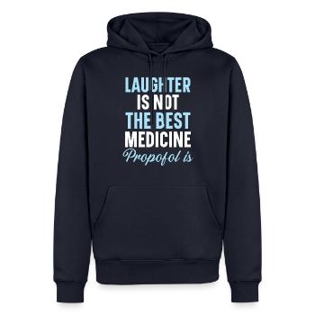 Lachen ist nicht die beste Medizin - Propofol scho - Männer Premium Bio Hoodie - Navy - Vorne - Nico (187cm)