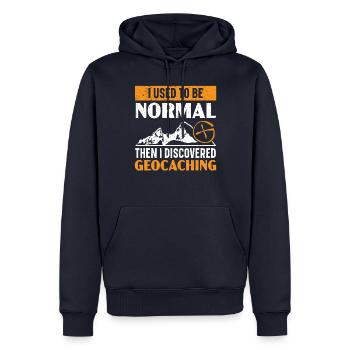I used to be normal, then I discovered geocaching - Men’s Premium Organic Hoodie - navy - Front - Nico (187cm)