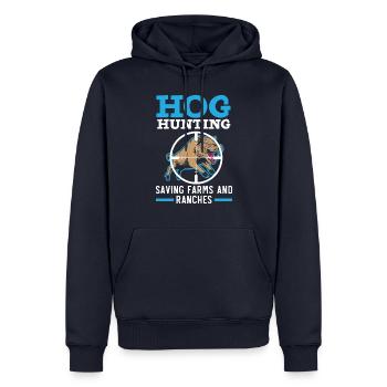 Pig Hunting, Rescue of Farms and Ranches, Wildsc - Men’s Premium Organic Hoodie - navy - Front - Nico (187cm)