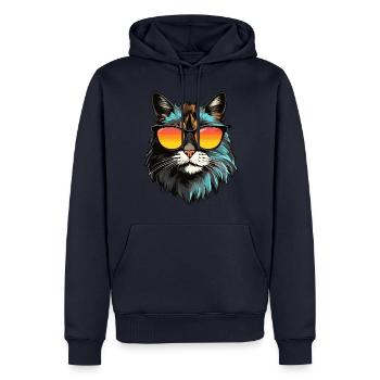 Main-Coon Katze mit Sonnenbrille - Männer Premium Bio Hoodie - Navy - Vorne - Nico (187cm)