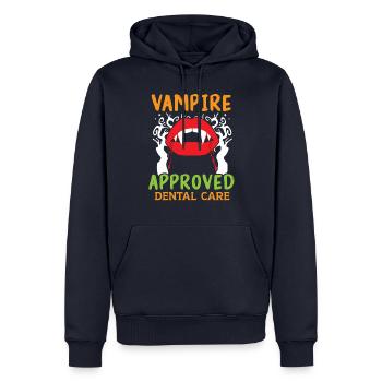 Vampir-geprüfte Zahnpflege. - Männer Premium Bio Hoodie - Navy - Vorne - Nico (187cm)