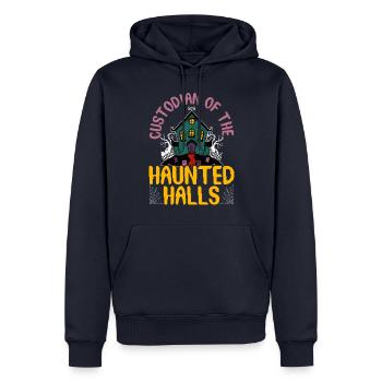 Hausmeister der Geisterhallen Hausmeister Hallowee - Männer Premium Bio Hoodie - Navy - Vorne - Nico (187cm)