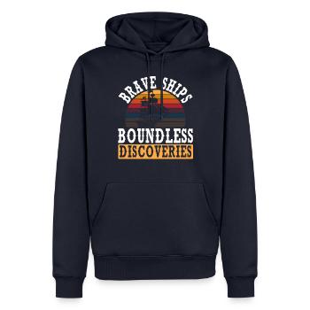 Brave Ships Boundless Discoveries Columbus - Men’s Premium Organic Hoodie - navy - Front - Nico (187cm)