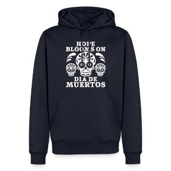L’espoir s’épanouit sur Dia de Muertos - Sweat à capuche Premium bio Homme - bleu marine - Devant - Nico (187cm)