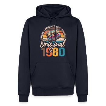 Vintage geboren 1980 Geburtstag Original 1980 - Männer Premium Bio Hoodie - Navy - Vorne - Nico (187cm)