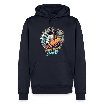 Surfer Surfing Urlaub Meer Jesus Surfboard Lustig - Männer Premium Bio Hoodie - Navy - Vorne - Nico (187cm)