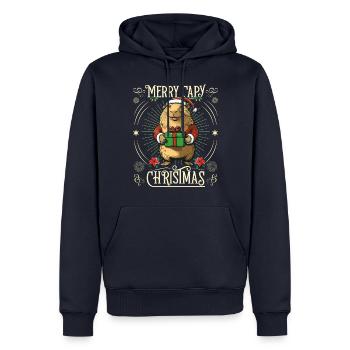 Joyeux Pull de Noël Capy - Sweat à capuche Premium bio Homme - bleu marine - Devant - Nico (187cm)