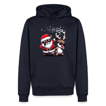 Père Noël renne Dabbing Tenue de Noël - Sweat à capuche Premium bio Homme - bleu marine - Devant - Nico (187cm)