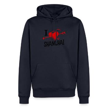 I Love Shanghai Herz und Pfeil Stadt Liebe - Men’s Premium Organic Hoodie - navy - Front - Nico (187cm)