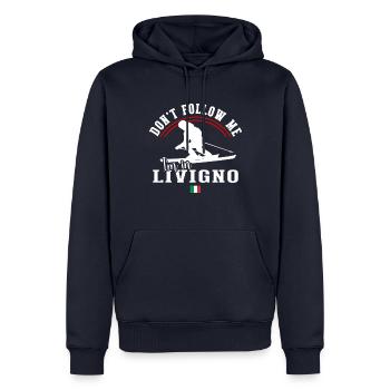 Station de ski de Livigno, Alpes italiennes, Souvenir Ski - Sweat à capuche Premium bio Homme - bleu marine - Devant - Nico (187cm)