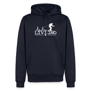 Station de ski de Livigno, Alpes italiennes, Souvenir Ski - Sweat à capuche Premium bio Homme - bleu marine - Devant - Nico (187cm)