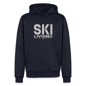 Station de ski de Livigno, Alpes italiennes, Souvenir Ski - Sweat à capuche Premium bio Homme - bleu marine - Devant - Nico (187cm)