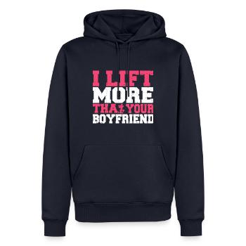 Je soulève Plus que ton petit ami Fitness Gym - Sweat à capuche Premium bio Homme - bleu marine - Devant - Nico (187cm)