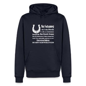 Achtung ich reite Pferde - Männer Premium Bio Hoodie - Navy - Vorne - Nico (187cm)