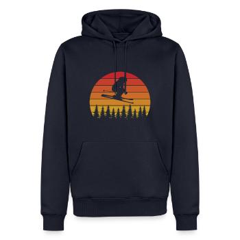Design de skieur rétro avec coucher de soleil - Sweat à capuche Premium bio Homme - bleu marine - Devant - Nico (187cm)