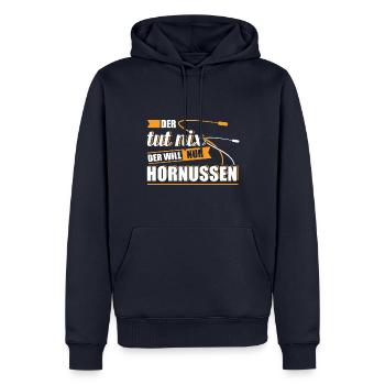 Der tut nix Der will nur Hornussen / Hornussen - Männer Premium Bio Hoodie - Navy - Vorne - Nico (187cm)
