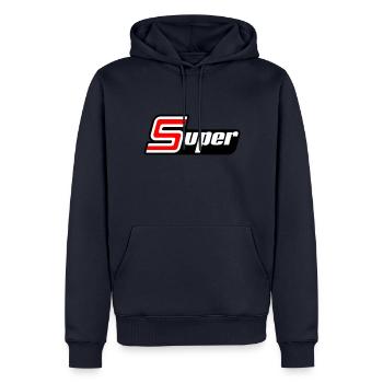 Super Sport Schriftzug - Männer Premium Bio Hoodie - Navy - Vorne - Nico (187cm)